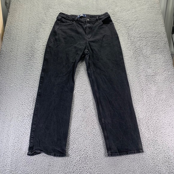 Hollister Jeans Women Size 32x31 Black Dark Wash Stretch Ultra High Rise Dad Fit - Picture 1 of 11